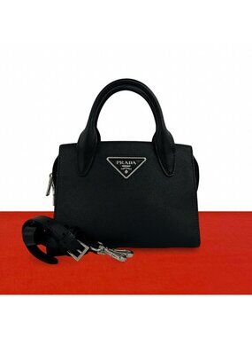Prada Kristen Triangle Logo Saffiano Leather 2-Way Shoulder Bag Black